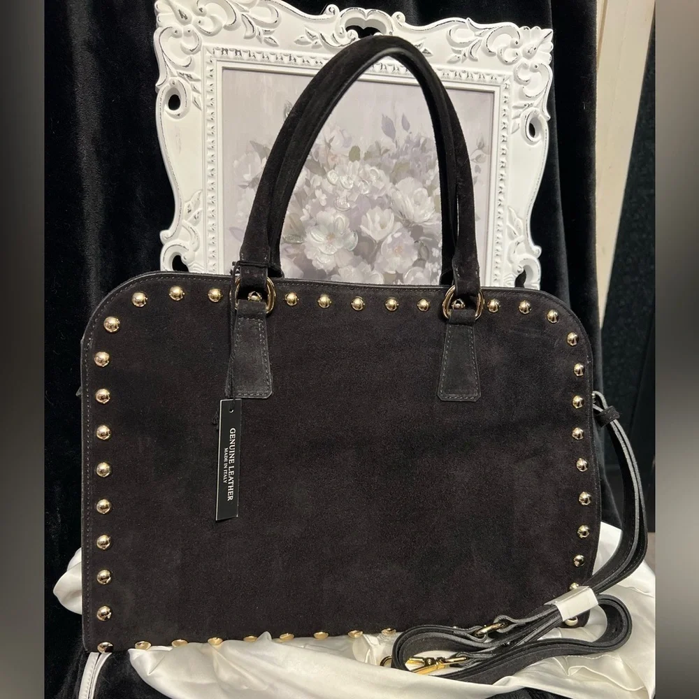 🖤CLAUDIA Made In Italy Suede Studded Annalou Satchel🖤NWT